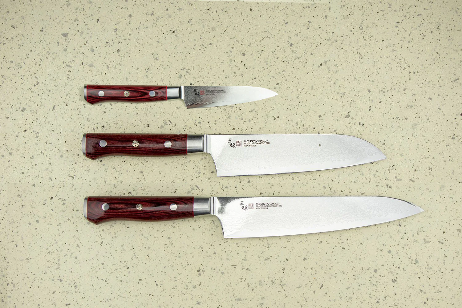 Mcusta Zanmai Classic Pro Damascus Flame 3 Piece Knife Set