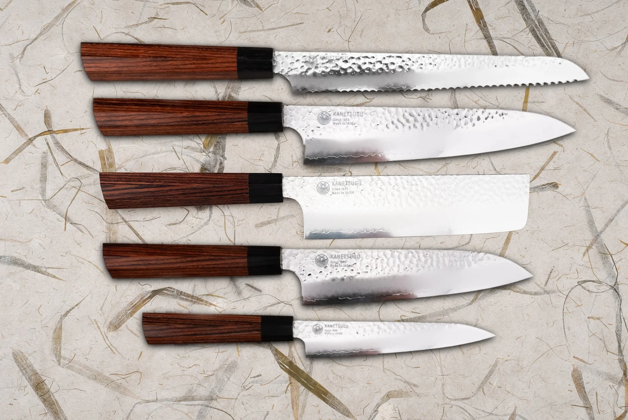 Seki Kanetsugu Heptagon-wood 5 Piece Knife Set