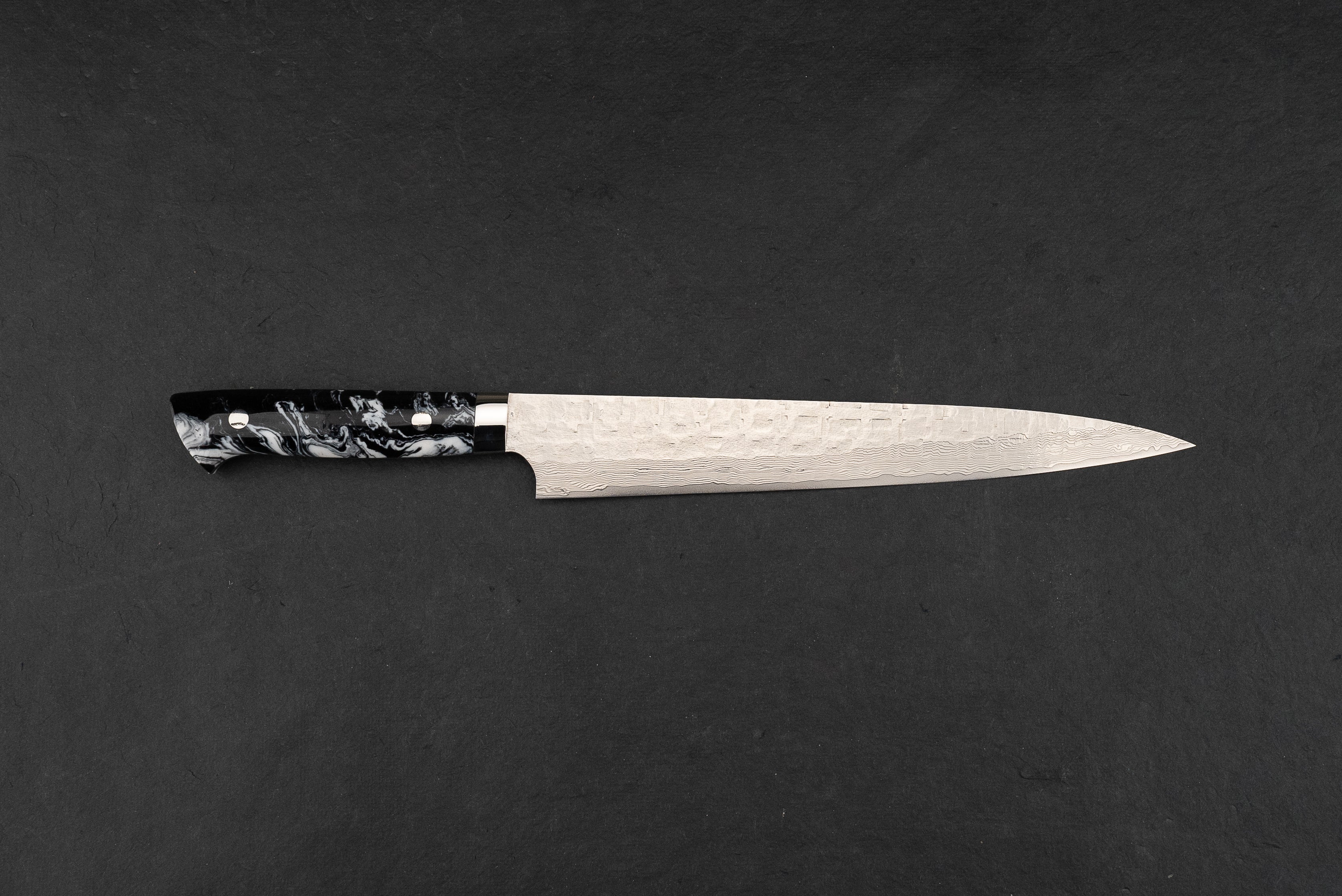 Takeshi Saji VG10 Cross Tsuchime Damascus Western Sujihiki 240mm