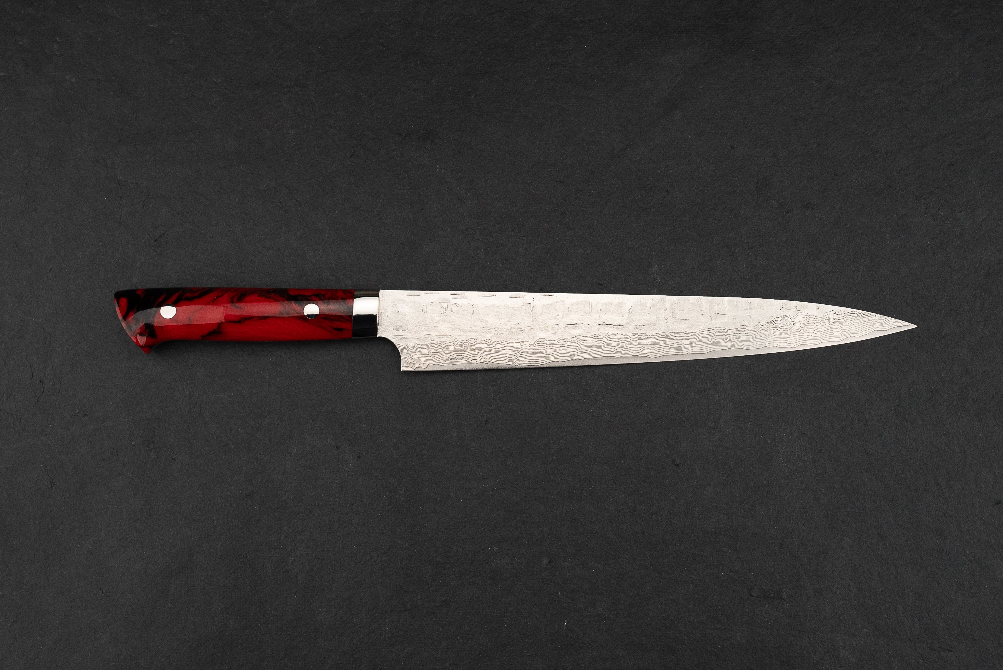 Takeshi Saji VG10 Cross Tsuchime Damascus Western Sujihiki 240mm - Image 2