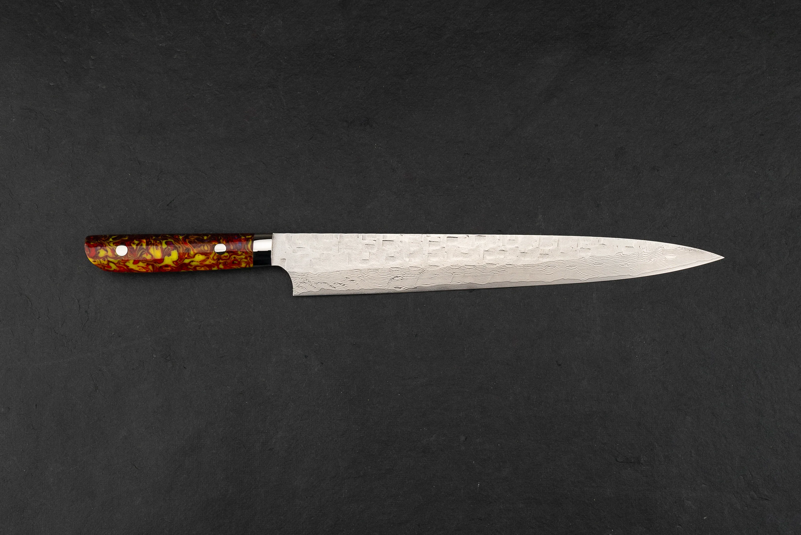 Takeshi Saji VG10 Cross Tsuchime Damascus Western Sujihiki 270mm - Image 3